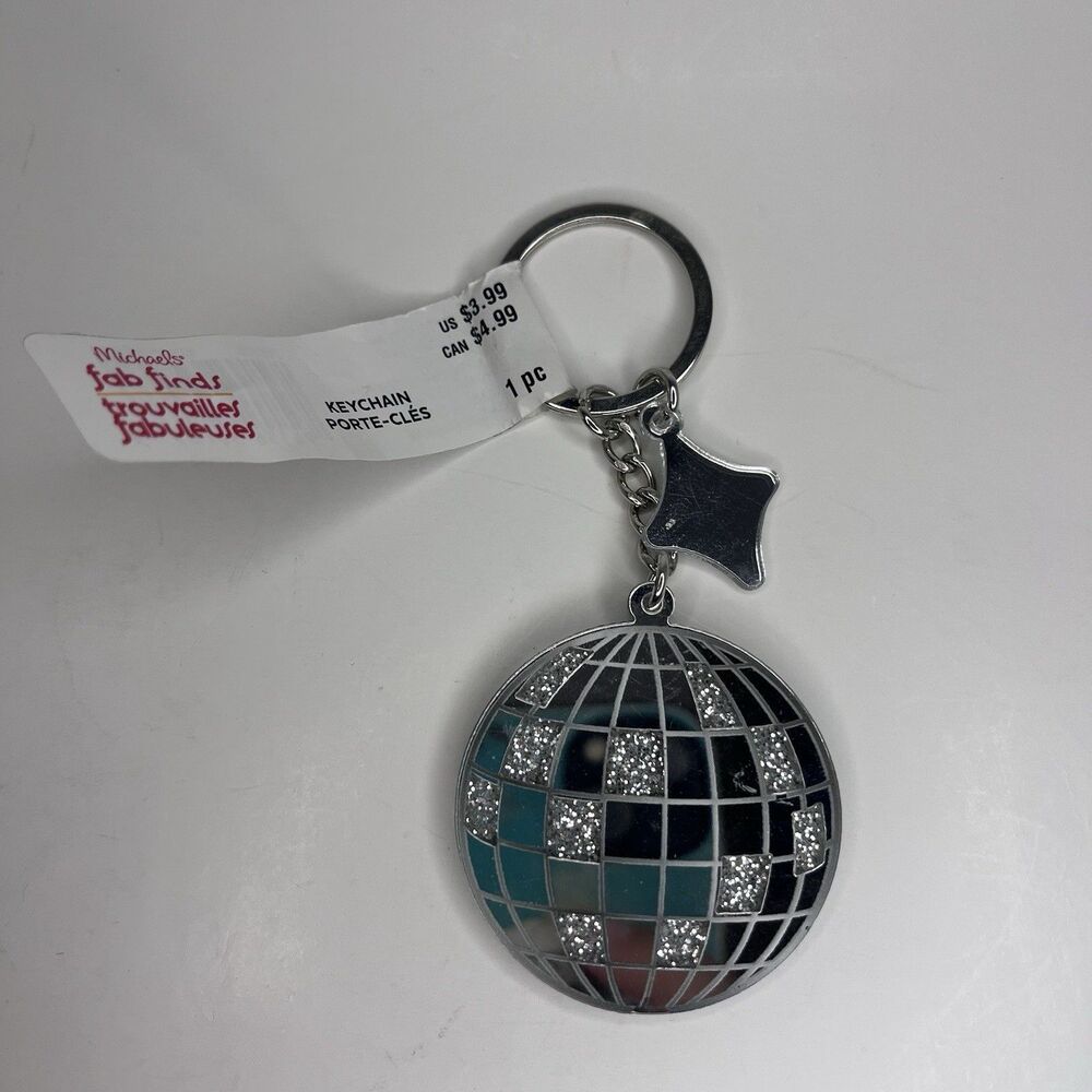 Disco Ball Keychain Glitter Mirror Ball Charm Silver Star Michaels New